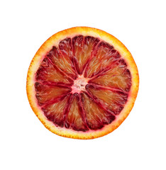 Blood red orange slice isolated on white, clipping path