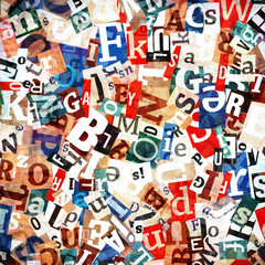 Collage with mixed letter clippings from magazines and newspapers. Handmade background with different letters - 143288293