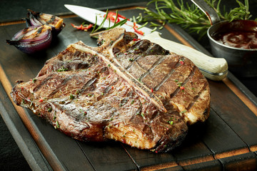 Succulent thick tender barbecued t-bone steak