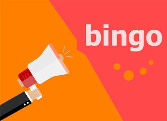 Bingo. Hand holding megaphone and speech bubble. Flat design