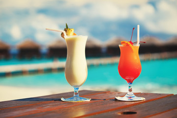 Two cocktails on luxury beach resort