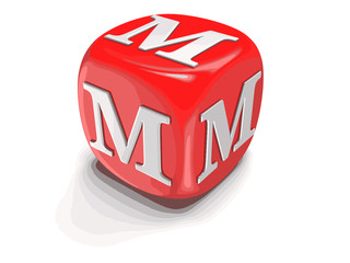 Dices with letter M. Image with clipping path 