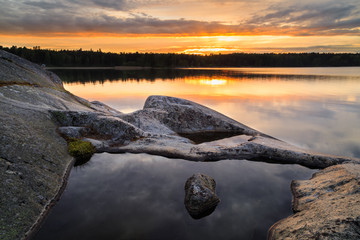 Sunset in Swedish archipelago during summer