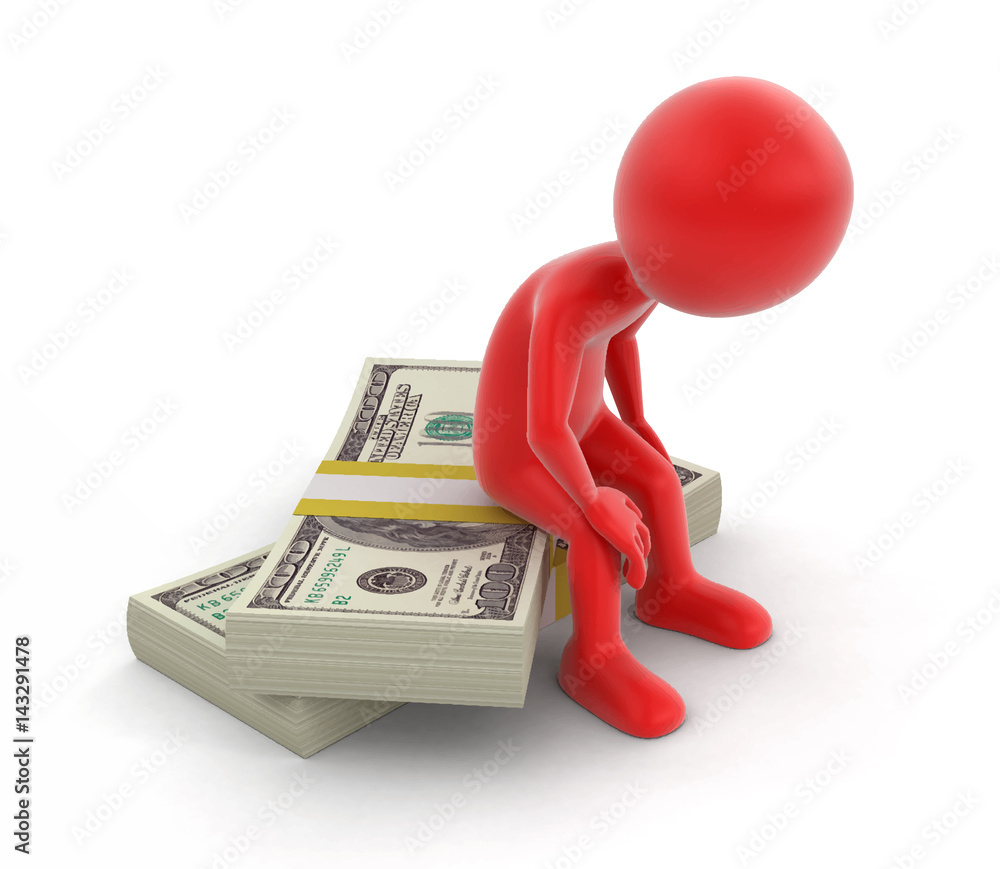 Poster pile of dollars and man. image with clipping path