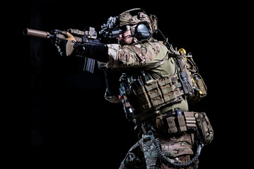 Spec ops soldier/Spec ops soldier with flak jacket and on dark background