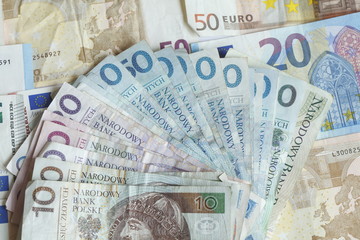 Polnische Zloty Banknoten und Euro Banknoten