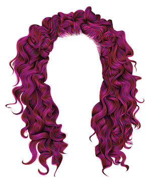 long curly hairs bright pink  colors .  beauty fashion style . wig .
