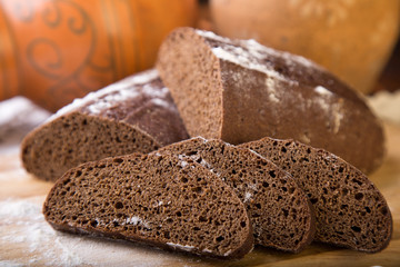 Sliced rye bread on a Board