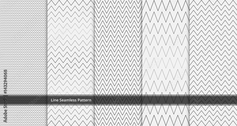 Poster set of zigzag line seamless pattern black and white colors. Zigzag abstract background vector.