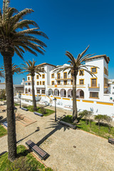 Fototapeta na wymiar Tarifa main square with white facades,Spain