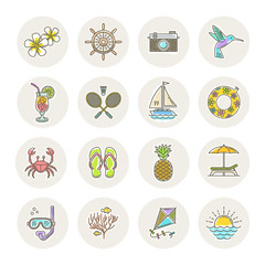 Line drawing vector icons - Summer vacation, holidays and travel objects and items