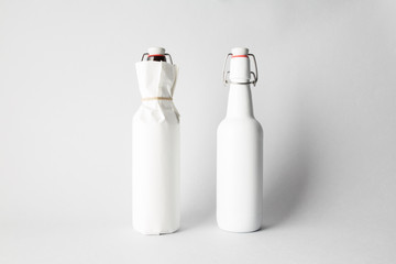 Two beer bottles on the scene, mock-up.