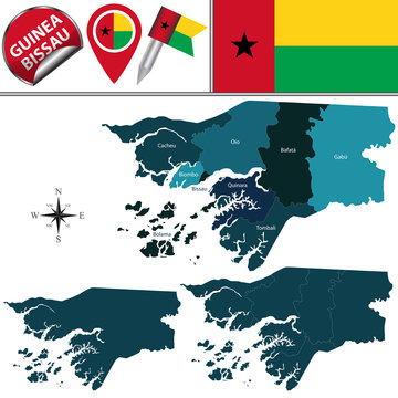 Map of Guinea Bissau with Named Regions