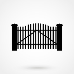 Black wooden fence garden gate vector isolated