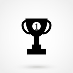 Trophy cup vector icon. Simple winner symbol. Black illustration isolated on grey background.