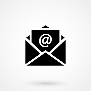 email black icon with shadow. technology background