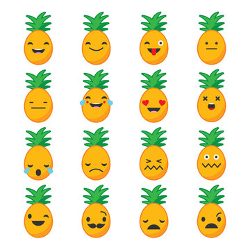 Emotions Pineapple. Vector style smile icons. 