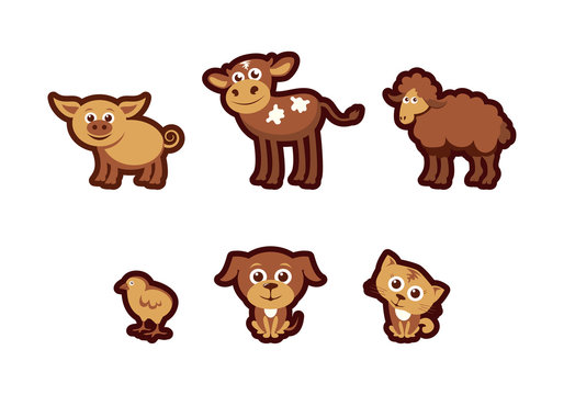 Farm animals vector. Young animals cartoon. Set of cute animals from the farm