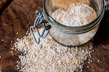 gomasio, made of sesame seeds and hymalaian pink salt in a mason jar