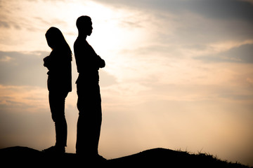 Silhouette of couple love argue, argue concept