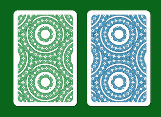 Playing card back side designs. Green and blue color card.