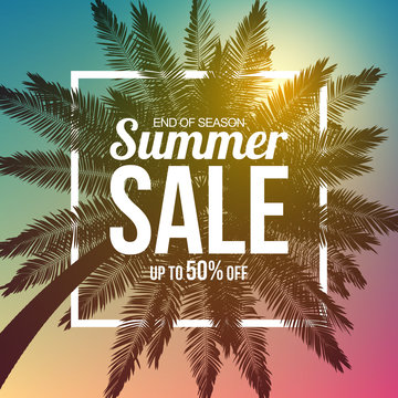 Big summer sale background with palm