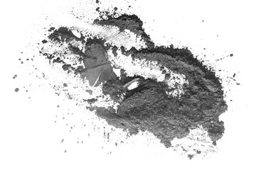 Activated charcoal powder shot with macro lens, above view