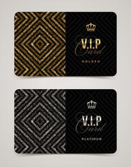  Template golden and platinum VIP card. Vector illustration.