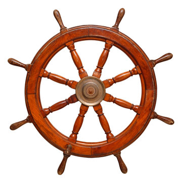 Vintage wooden ship steering wheel rudder