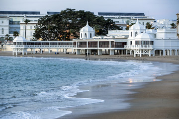 Caleta beach in the middle of the old city is the most popular of the beaches of Cadiz, Andalusia, Spain