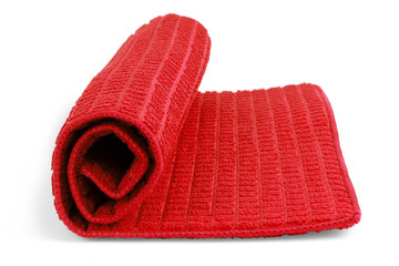 classic rolling red carpet on white background