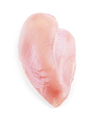 raw chicken fillets close up on white