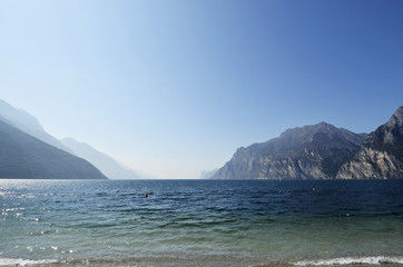 Lake Garda and the mountains seen from Torbole beach