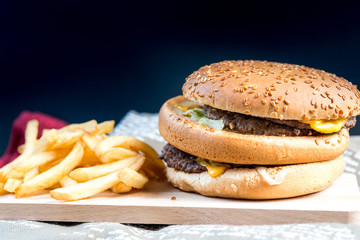 Cheese burger - American cheese burger with Golden French fries