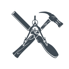 Crossed Hand tools for Carpenrty or Construction Label and Badges. Vector