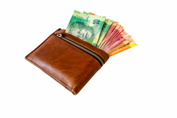 South African Rand in leather wallet
