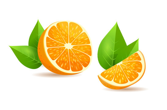 Orange with Leaves Cartoon Isolated Illustration