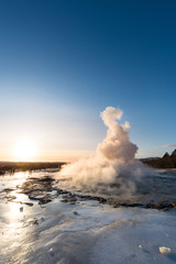 Geysir Strokkur in winter iceland