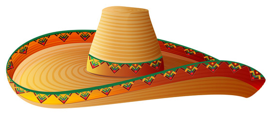 Sombrero Mexican Straw Hat with wide margins - obrazy, fototapety, plakaty
