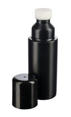 Plastic bottle with shoe sponge isolated on white background