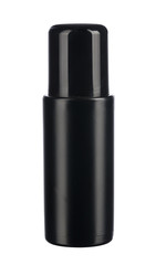 Black plastic bottle isolated on white background