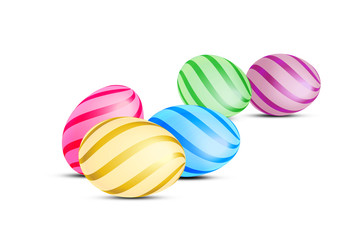 Color Easter eggs stand in a row on a white background.