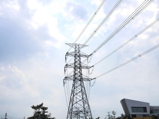 electricity line under heavy cloud