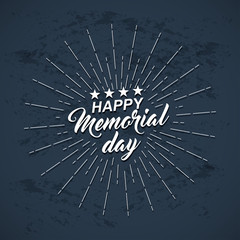 Fototapeta na wymiar Vector Memorial Day background with white stars, lettering and rays of burst.