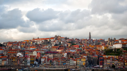 View of Porto city, Portugal, with Clerigos Tower and Cathedral.