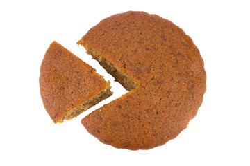 banana cake sliced isolated on white background