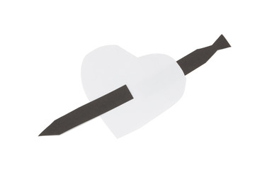 heart paper color black and white. isolated on white background
