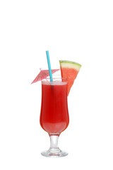 isolated watermelon smoothie with umbrella and straw
