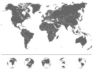 Detaillierte Weltkarte - Vektorgrafik (Grau)