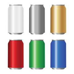 Set of colored aluminum can. Vector illustration.